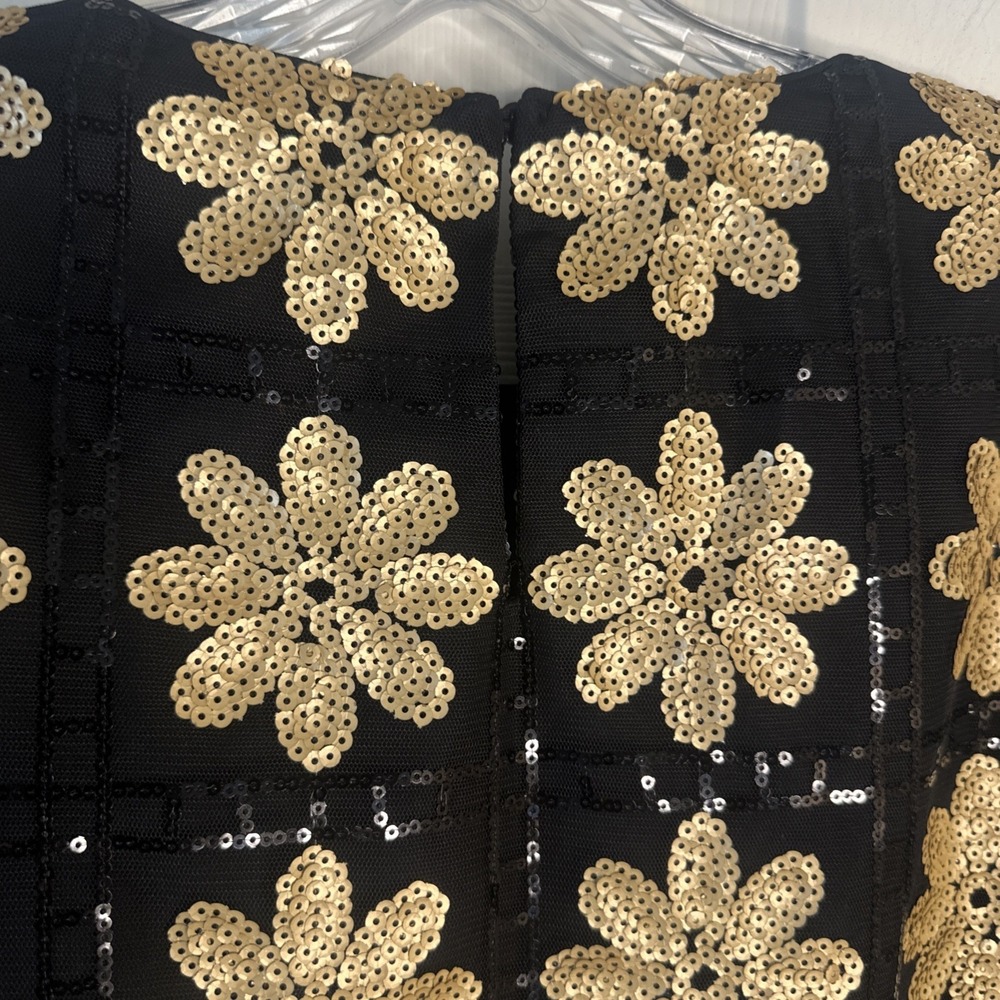 NEW Avara Black Gold Flower Power Sequin Dress Sz Large - Picture 5 of 8
